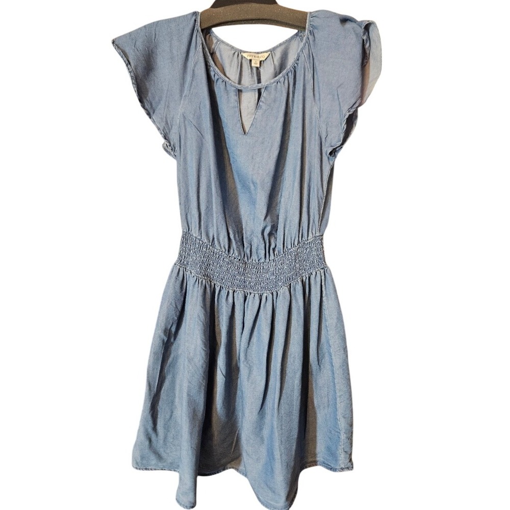 Frye and Co Womens Blue Tencel Blend Smocked Waist Chambray Mini Dress Small
